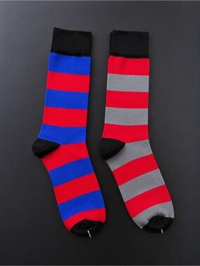 Women's Striped Casual Socks - Red, Blue & Gray 2 pairs